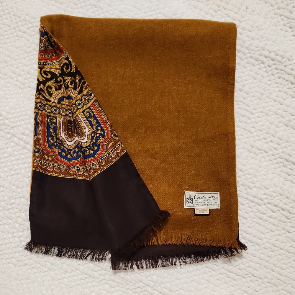 VTG Handcraft Inc Mens Scarf Paisley Silk Lined 50% Cashmere 50% Wool Muffler - Picture 8 of 8